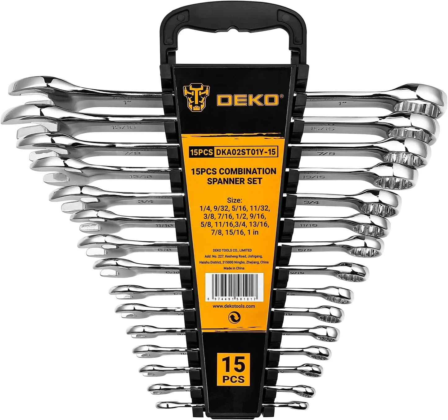 DEKOPRO Combination Wrench Set, SAE&Metric, 1/4'' to 1'' & 8-22mm, 12-Point, Chrome Vanadium Steel, with Plastic Tray