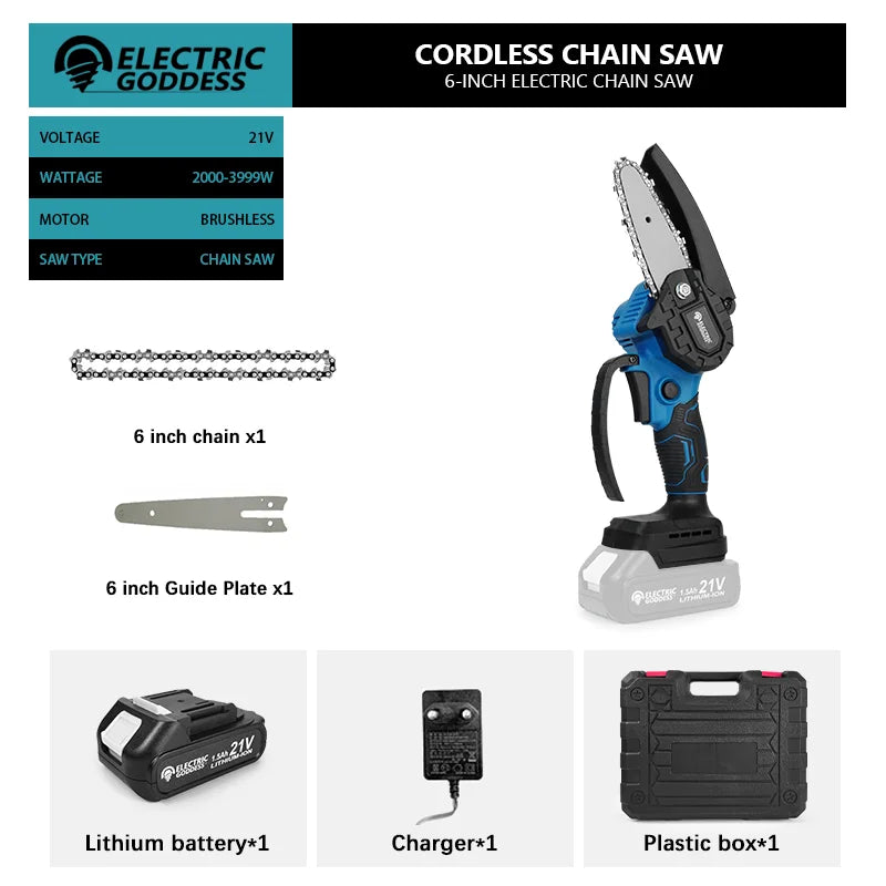 4/6/8 Inch Mini Cordless Electric Chain Saw Woodworking Handheld Pruning Chainsaw Garden Saw For Makita 18V Battery Pins