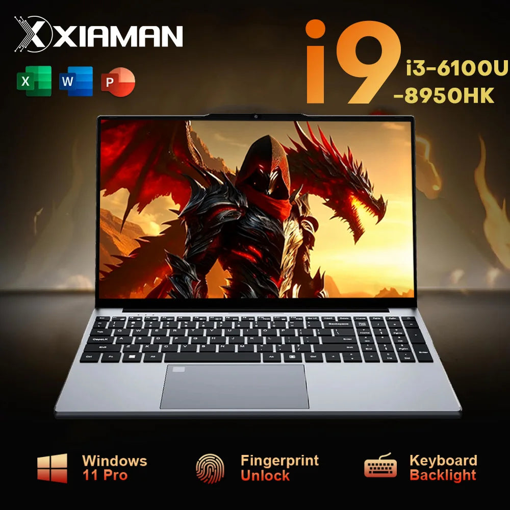 15.6“ Gaming Laptop Computer Wins 11 Intel Core i9 8950HK i3 6100 16GB RAM 1TB SSD Fingerprint Unlock Notebook Laptop Backlight