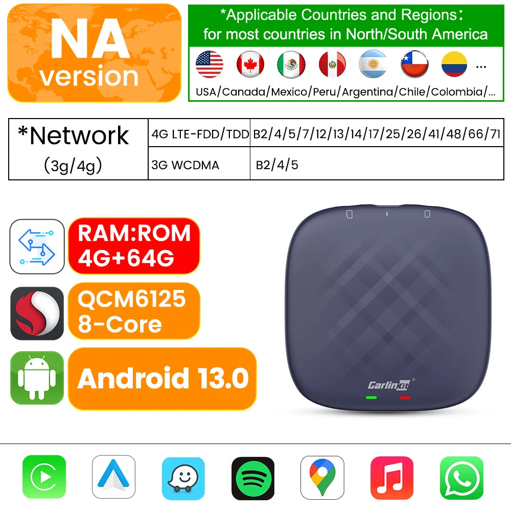 CarlinKit CarPlay Ai TV Box Android 13 QCM6125 Wireless CarPlay Android Auto 4G LTE Smart Car Play Streaming Box 8G 128G FOTA