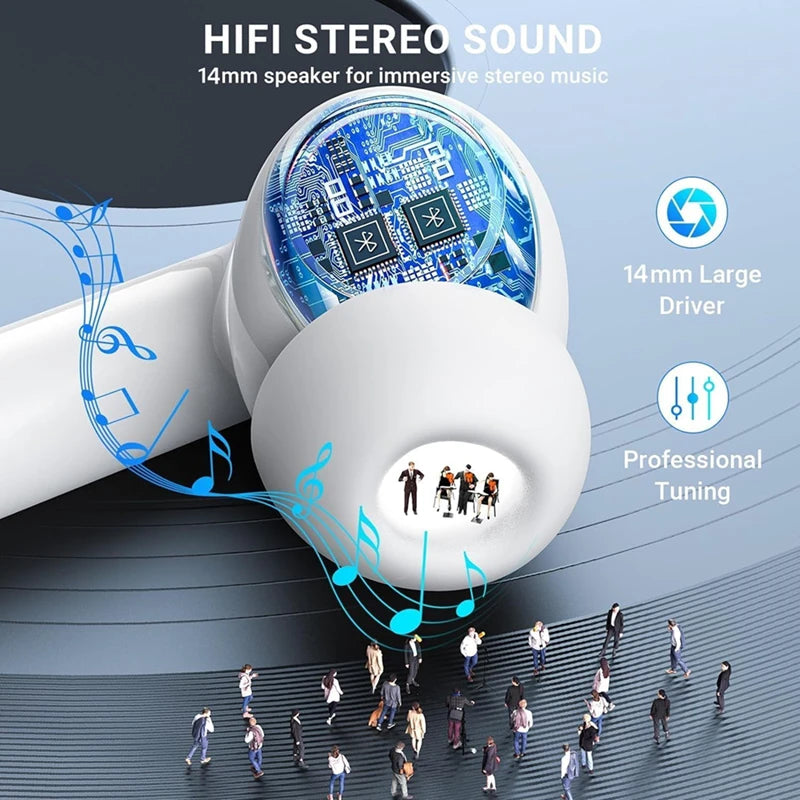Bluetooth 5.3 Earphones 3D Stereo TWS Wireless EarBuds for Office Sports Study & Audio Calls Portable Wireless Audio Headphones