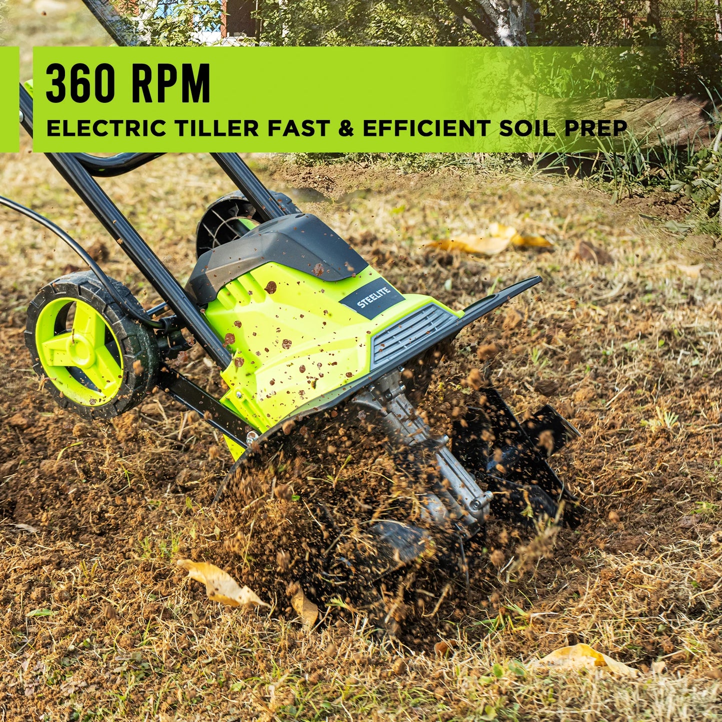 Deli 10A 120V 14-Inch Electric Garden Tiller and Cultivator, Powerful Soil Cultivation Tool for Lawn Care and Gardening Tasks