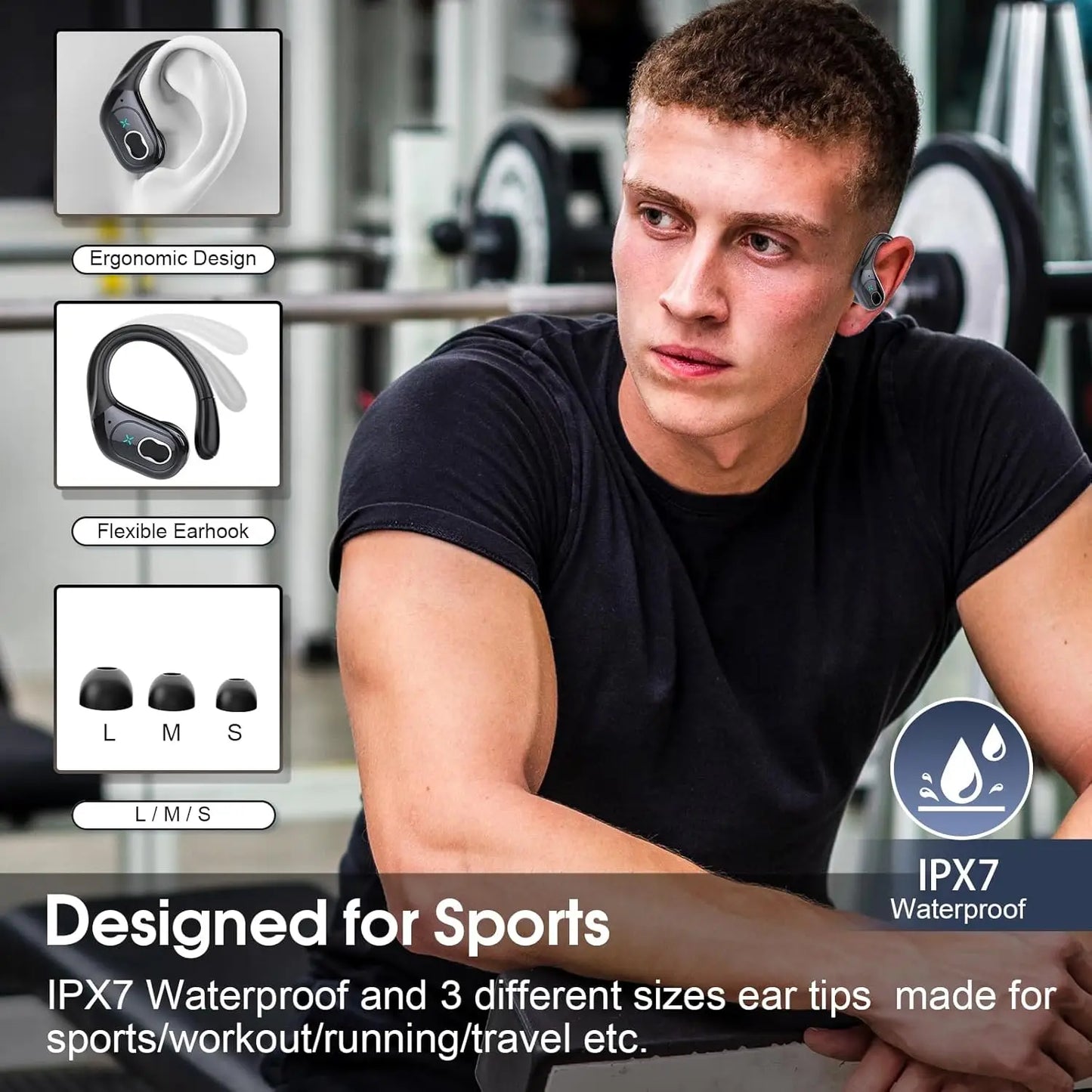 Wireless Earbuds with 75hrs Playtime, Bluetooth 5.4, Deep Bass, ENC Noise Cancelling Mic, IPX7 Waterproof for Sports