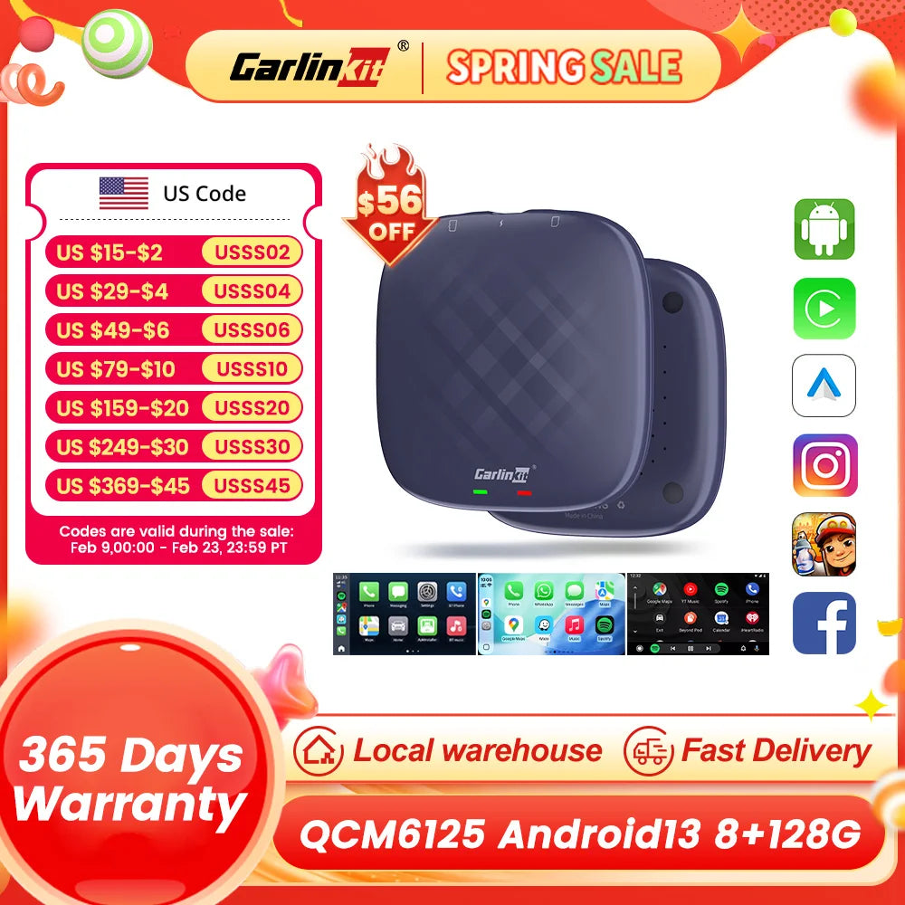 CarlinKit CarPlay Ai TV Box Android 13 QCM6125 Wireless CarPlay Android Auto 4G LTE Smart Car Play Streaming Box 8G 128G FOTA