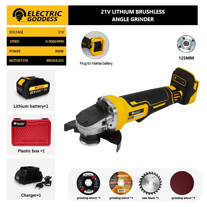 EDOG DCG406 Brushless Angle Grinder Cordless Metal Polishing Machine Cutting Woodworking Power Tool For Makita 21V Battery Pin