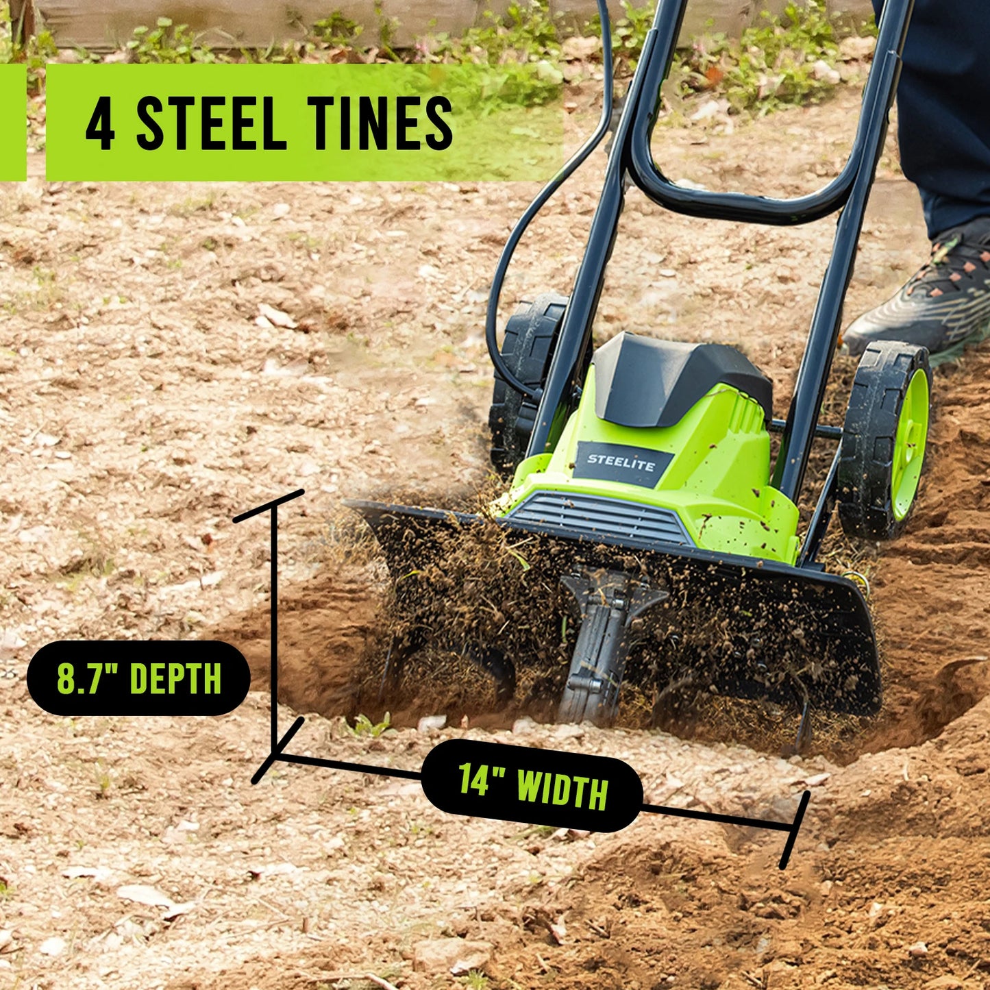 Deli 10A 120V 14-Inch Electric Garden Tiller and Cultivator, Powerful Soil Cultivation Tool for Lawn Care and Gardening Tasks