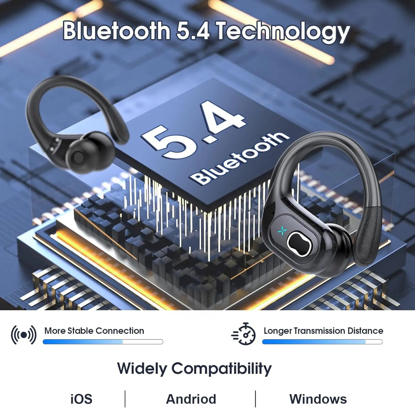 Wireless Earbuds with 75hrs Playtime, Bluetooth 5.4, Deep Bass, ENC Noise Cancelling Mic, IPX7 Waterproof for Sports
