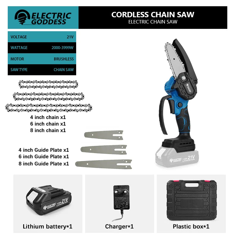 4/6/8 Inch Mini Cordless Electric Chain Saw Woodworking Handheld Pruning Chainsaw Garden Saw For Makita 18V Battery Pins