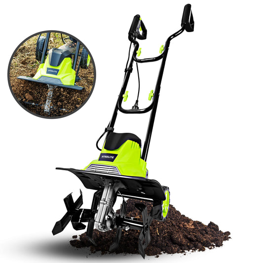 Deli 10A 120V 14-Inch Electric Garden Tiller and Cultivator, Powerful Soil Cultivation Tool for Lawn Care and Gardening Tasks