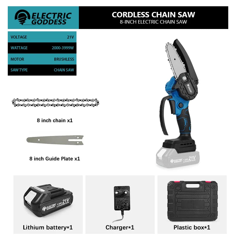 4/6/8 Inch Mini Cordless Electric Chain Saw Woodworking Handheld Pruning Chainsaw Garden Saw For Makita 18V Battery Pins