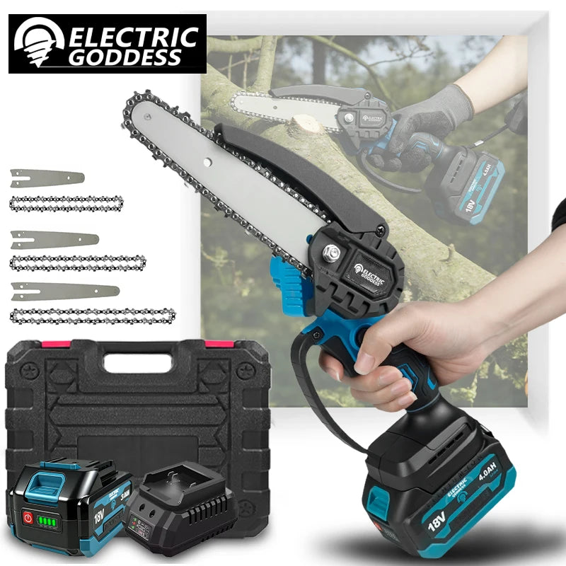 4/6/8 Inch Mini Cordless Electric Chain Saw Woodworking Handheld Pruning Chainsaw Garden Saw For Makita 18V Battery Pins
