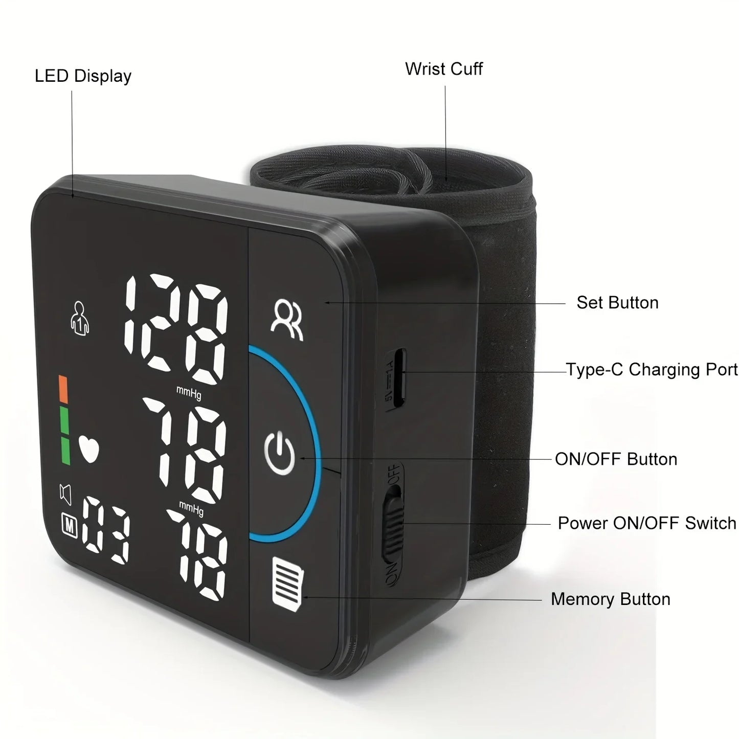 Wrist electronic blood pressure monitor charging Bluetooth English voice blood pressure monitor health care sphygmomanometer