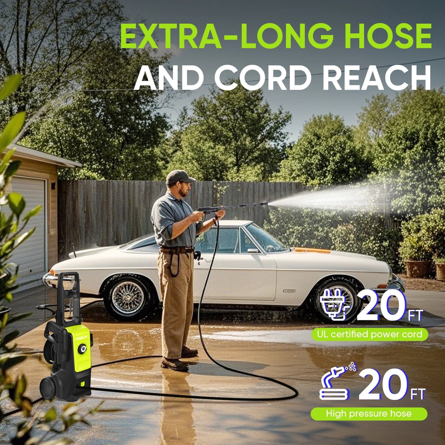 Deli Steelite Electric Pressure Washer, 3500 PSI, Max 2.25 GPM Portable Power Washer with Adjustable Nozzles, Extended Hose