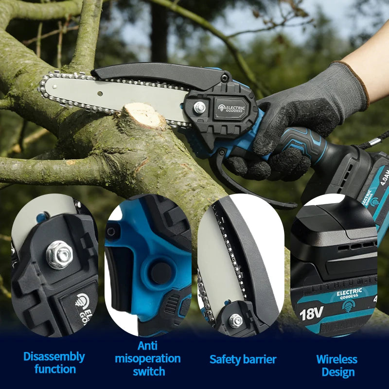 4/6/8 Inch Mini Cordless Electric Chain Saw Woodworking Handheld Pruning Chainsaw Garden Saw For Makita 18V Battery Pins