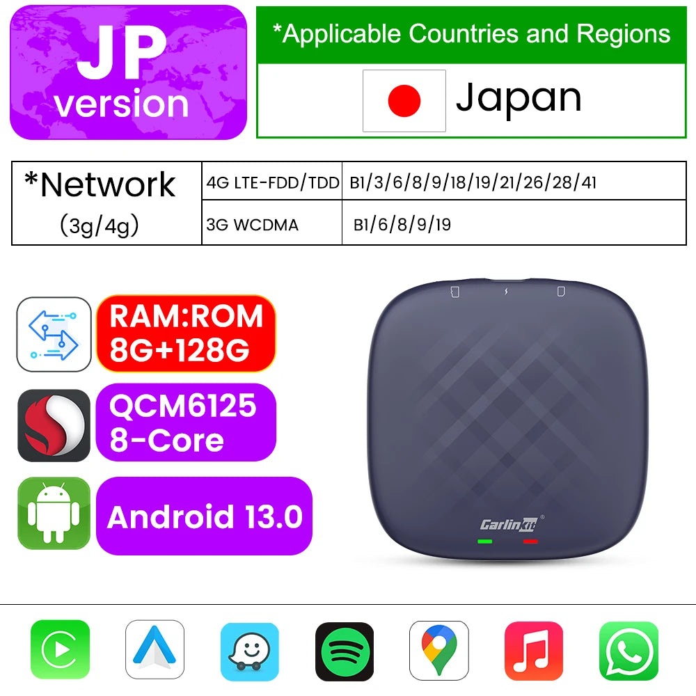 CarlinKit CarPlay Ai TV Box Android 13 QCM6125 Wireless CarPlay Android Auto 4G LTE Smart Car Play Streaming Box 8G 128G FOTA