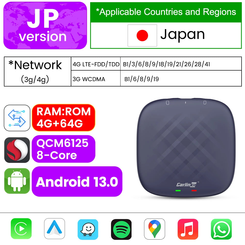 CarlinKit CarPlay Ai TV Box Android 13 QCM6125 Wireless CarPlay Android Auto 4G LTE Smart Car Play Streaming Box 8G 128G FOTA