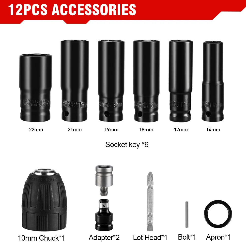 12Pcs Set 14/17/18/19/21/22 MM Electric Screwdrivers Wrench Accessories Impact Wrench Socket Adapter Kit Drill Drive Adapter SET