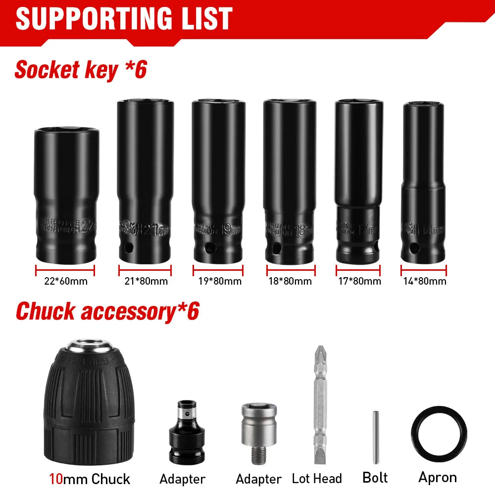 12Pcs Set 14/17/18/19/21/22 MM Electric Screwdrivers Wrench Accessories Impact Wrench Socket Adapter Kit Drill Drive Adapter SET